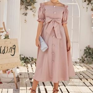 Lovely Pink Open Shoulder Dress